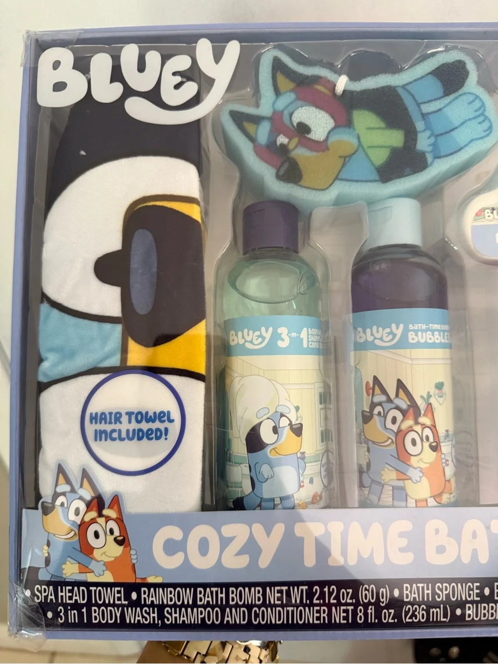 Bluey Cozy Time Bath Set Head towel, washes, sponge, 6 Piece Set NWT